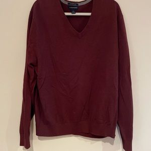 Men’s L Lands End cotton V-neck sweater burgundy